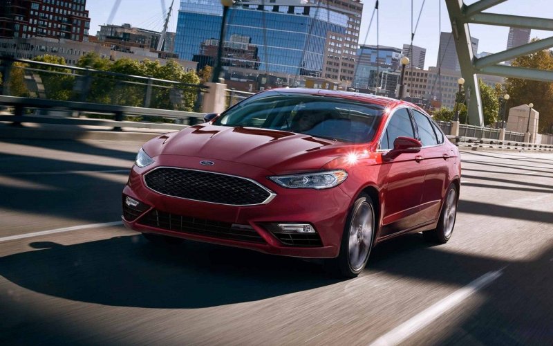 2018 Ford Fusion - Car Insurance - red color on the road front view
